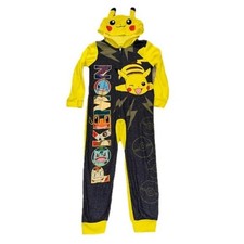 Pokemon Pikachu Hooded One Piece Fleece Pajamas Kids 8 Flame Resistant Halloween