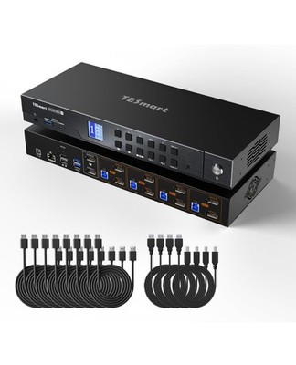 TESmart DP KVM Switch 2 Monitors 4 Computers Up to 8K@60Hz 4:4:4 DKS402-M24-CABK