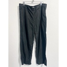 Ayr Linen Pants XL Black Pull On Wide Leg Straight Lagenlook Resort Classic