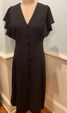 Calvin Klein Midi Dress Women 10 Black flutter  Sleeve Faux Button front