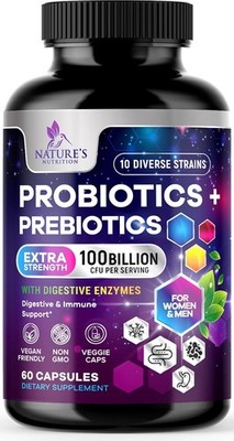 Daily Probiotic and Prebiotic Supplement 100 Billion CFU 10 Diverse Strains