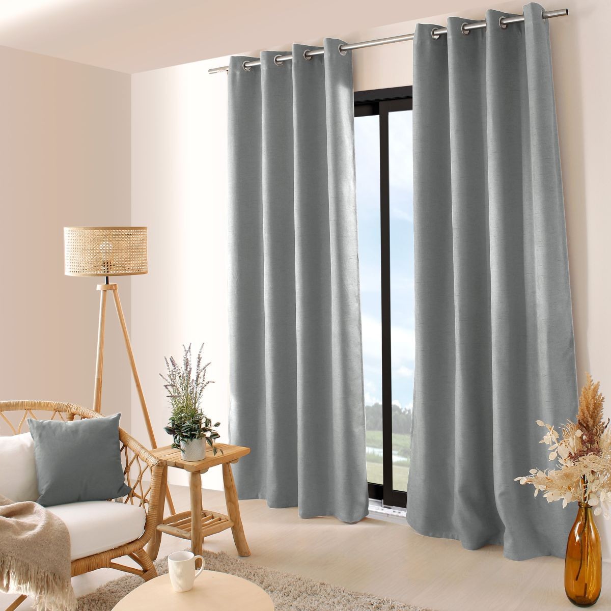 Rideau occultant isolant Floppy gris 140x240cm thermique œillets