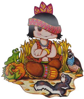 Vintage Thanksgiving Decoration Indian Boy Die-Cut Beistle Made In USA 1978