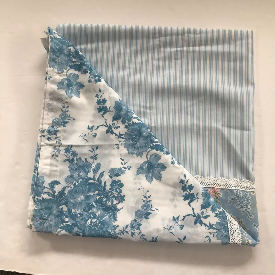 Cortina de Ducha Casa Núcleo Azul Rosa Floral Crochet Encaje Rayas Granja Foto 3 de 4