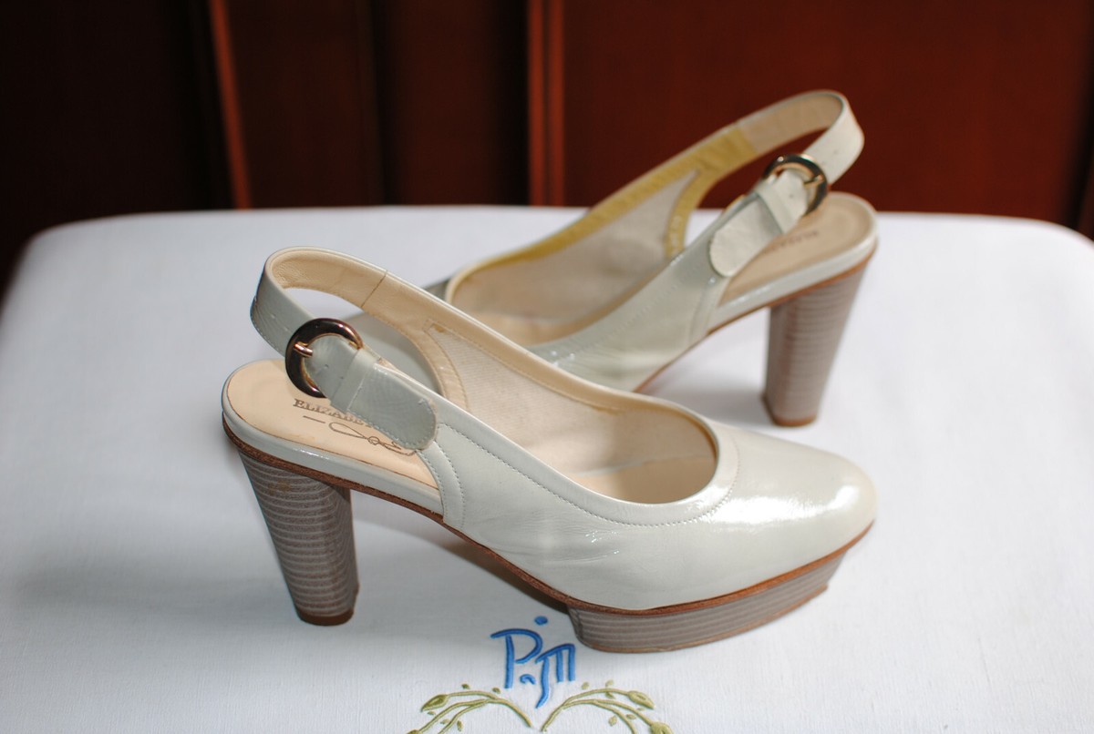 Escarpins Elisabeth Stuart En Cuir Vernis Beige - Talon 9 Cm, Taille 38, Sandales à Bride, Occasion TBE