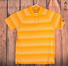 Oakley Polo Shirt Men's Medium M Orange Hydrolix Striped Short Sleeve Golf