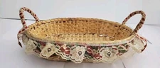Basket Ruffles Display Storage 2.5x7.5x10" Oval Natural Woven Beige With Handles