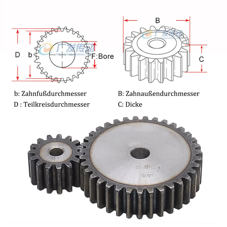 Modul 2.5/3/4/5 Zahnrad Stirnräder 10-70 Zähne Dicke 25mm-40mm C45 Stahlzahnrad - Bild 2 von 4