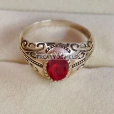 Ruby Oval Cut Gemstone With 925 Sterling Silver Ring For Men's #B512