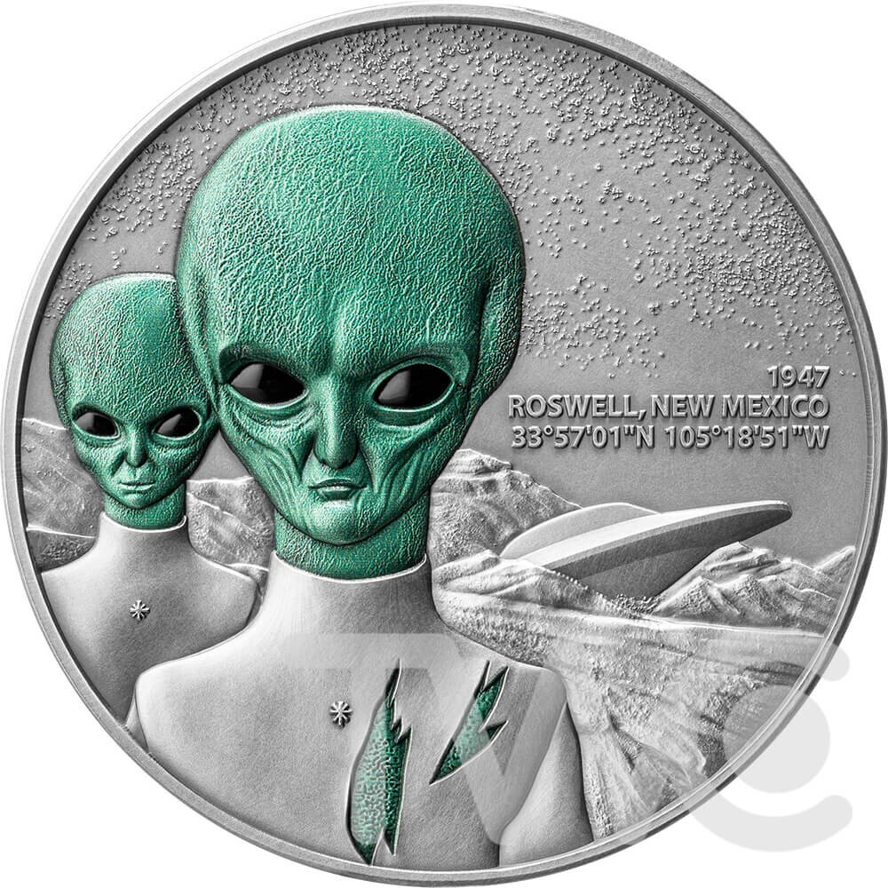 Roswell UFO Incident Interstellar Phenomena 2 oz Silver Coin CFA Cameroon  2024