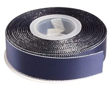 1" Double Face Satin Ribbon with Silver Edge 25 Yards 370-Navy Perfect for Gi...