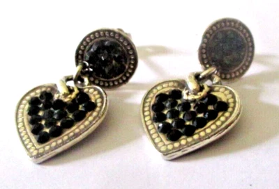 Boucles d'oreilles percées GAS BIJOUX Cœur argenté diamant noir bijou vintage 33 - Photo 1/3
