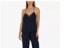 Linea Donatella Lace Trim Cami Pajamas Top ONLY Navy Size L 2064