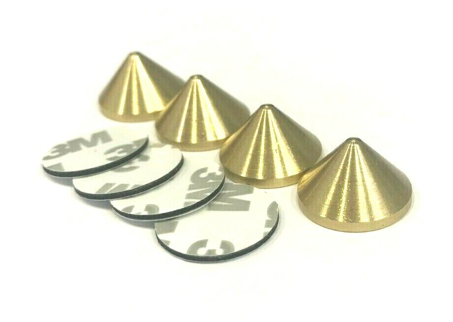 Speaker Spikes Cones BRASS with adhesive pads for HiFi Stands Set of