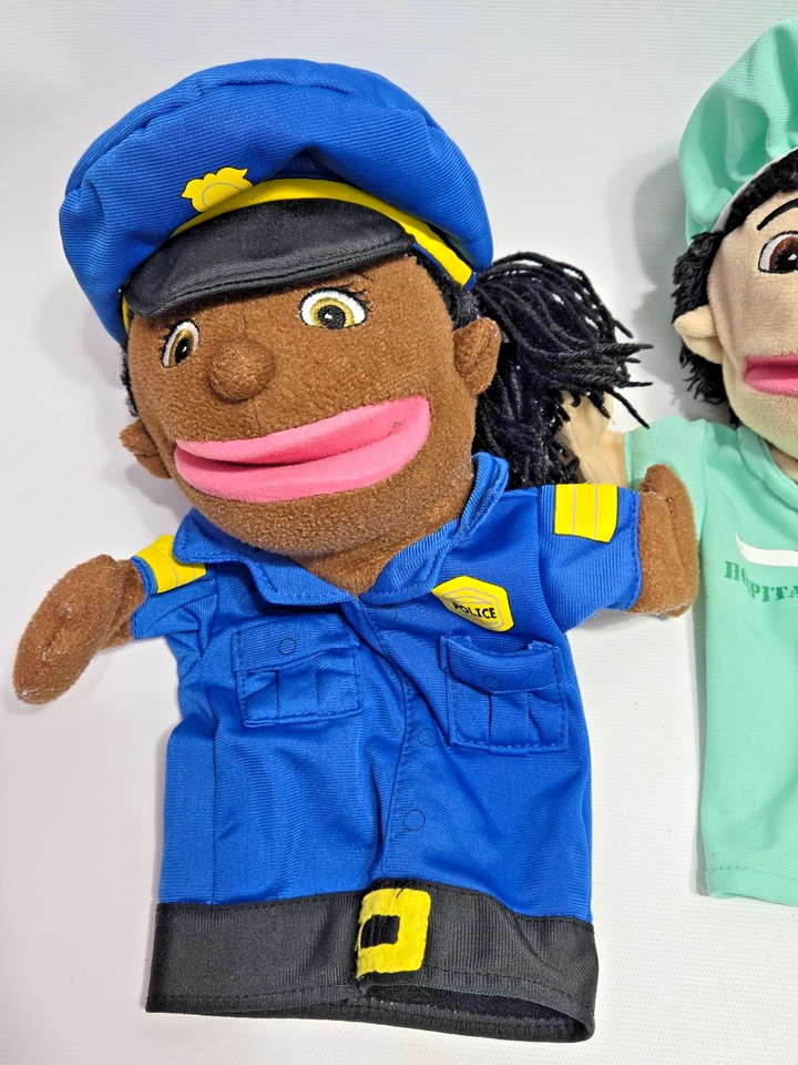 5 LAKESHORE Career Hand Puppets Multicultural Police Nurse Baker Doc