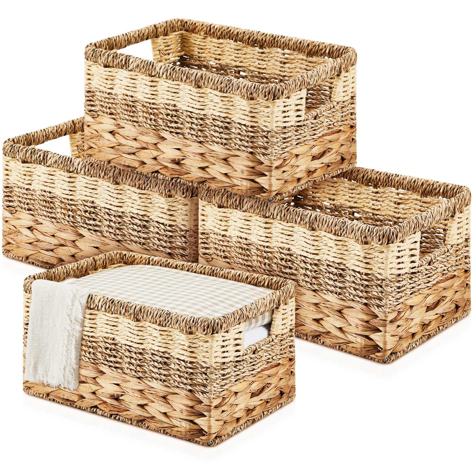 4 Pcs Wicker Storage Basket Water Hyacinth Seagrass Woven Baskets for Organiz...