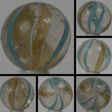 Handmade Aqua Banded Lutz Marble, 23/32 in, Good Buffed Germany 1860-1920 S1231