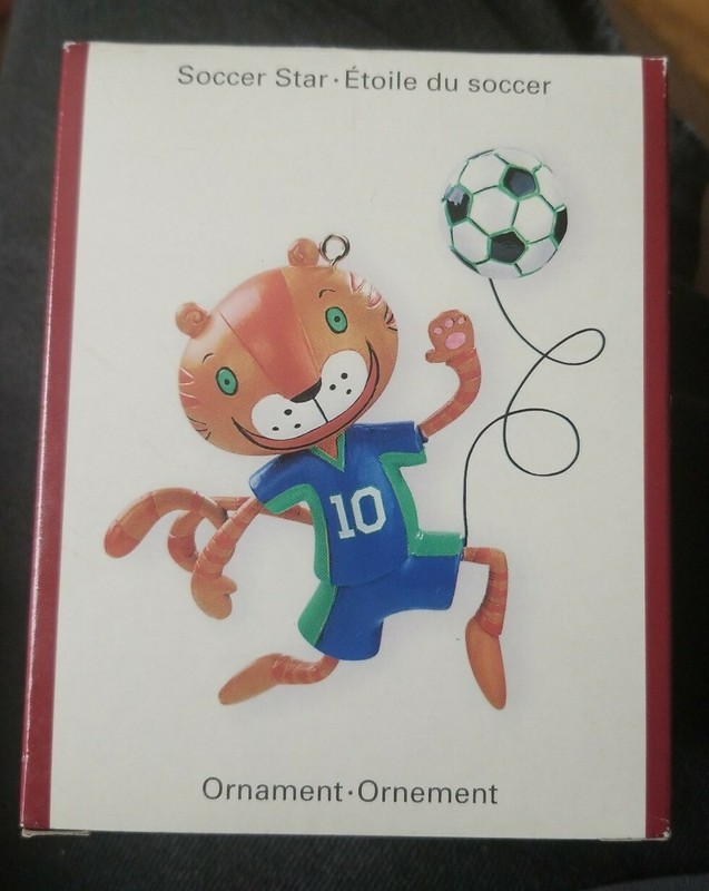 AMERICAN GREETINGS CARLTON CARDS HEIRLOOM ORNAMENT 55 SOCCER STAR stickers on it