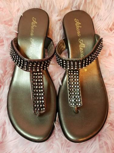 Athena Alexander Wedge Sandals Silver with Rhinestones Size 9 | eBay