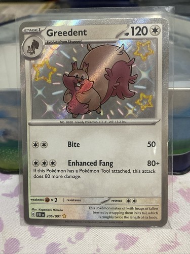 2024 Pokemon Paldean Fates Greedent Shiny 206/091 Near Mint