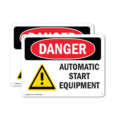 (2 Pack) Automatic Start Equipment OSHA Danger Sign Decal Metal Plastic