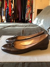 SALVATORE FERRAGAMO LUXURY DARK BROWN BOW LEATHER BALLERINAS 8.5C US 5.5 UK 38.5 EU