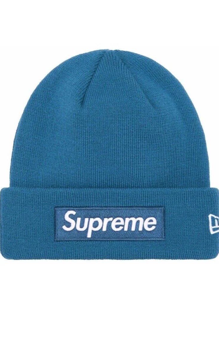 Bonnet bleu logo boîte Supreme New Era FW23   RARE !!!