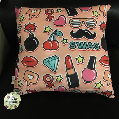 New Swag Novelty Square Soft Orange Pillow 14 X 14 Pre Teen