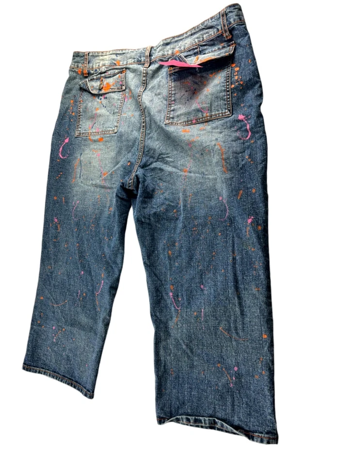 Pantalones de mezclilla Zoey Beth tiro medio capri azules G5272XF para mujer talla grande 3X salpicaduras Foto 2 de 4