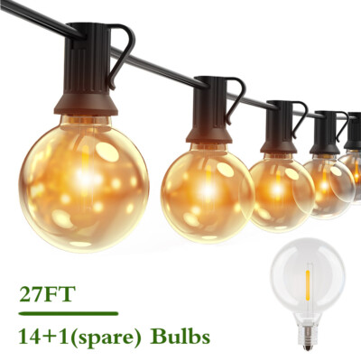 27FT Outdoor String Lights 27 Feet G40 Globe Patio Lights Waterproof 14LED Bulbs