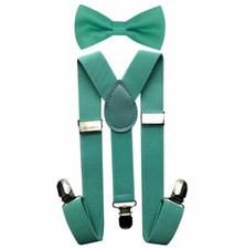 Kids Teal Suspender  Bowtie - Children Toddler Baby Elastic Combo Set