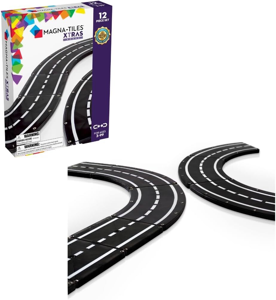 MAGNA-TILES XTRAS: Roads 12 Piece Magnetic Construction Set, The ORIGINAL Magnet