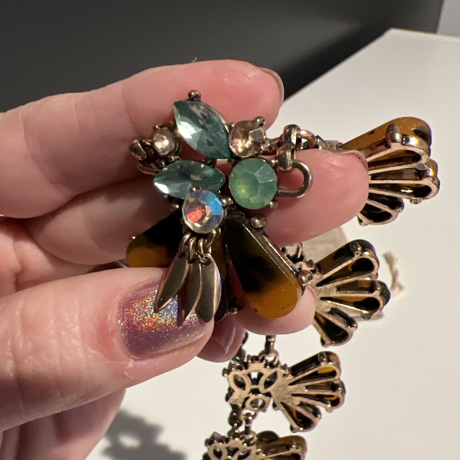 Fun Chunky Statement Necklace Teals & Tortoiseshe… - image 8