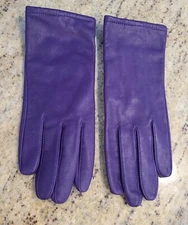 Vintage Women's Size M/L 7.5 Purple Leather Knit Lined 9.5" Gloves Fownes