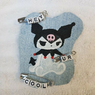 cute selfmade diy safety pin '' hey ur cool'' (3 pins) 3,5 x 0,6 cm #sanrio  