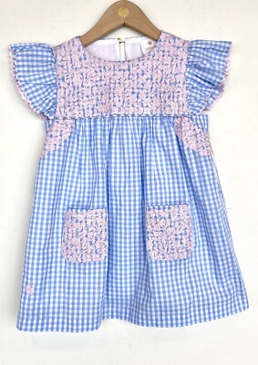 j marie embroidered dress J. Marie Blue Gingham Pink Embroidered Dress- Size XS main image 1