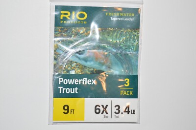 rio powerflex trout tapered leaders 9ft 6x 3.4lb 3 per pack nymphs dry flies etc
