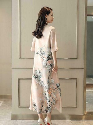 Estilo CHINO CHEONGSAM vestido para mujer floral Vestido Largo Maxi Vestido  Suelto Qipao | eBay