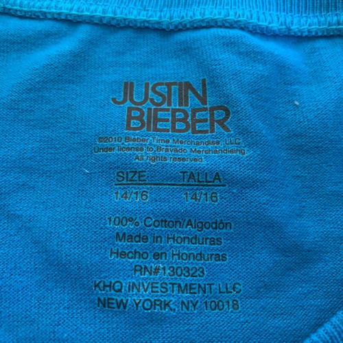 Nueva con etiquetas Camiseta Justin Bieber Tallas Infantiles 6-16 100% Algodón Mangas Largas Azul Blanco - Imagen 10 de 10