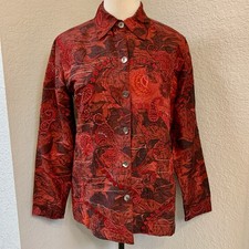 Vtg Red Silk Embroidered Beaded Artsy 90s Y2K Jacket Top Chico  s Sz 0 US 6/S 