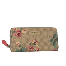 NWT Coach Long Zip Around Wallet Signature canvas lily Print F73345