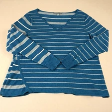 Smartwool Sweater Women’s Large Blue Gray Stripe V-Neck Pullover Wool Blend 229