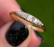 Antique Old Cut Diamond Five Stone 18ct Gold Ring - UK Q1/2