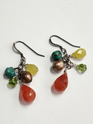 Multi-Edelstein und Perle Cluster Ohrhänger Sterlingsilber