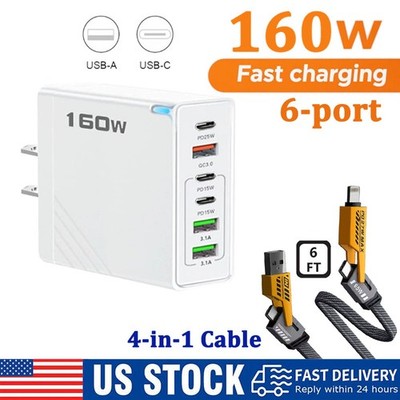 160W 6-port Fast Charging & 4-in-1 Cable For Samsung Google TCL iPhone Series