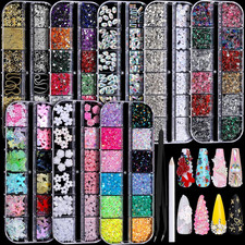 FANDAMEI Nail Charms, Nail Rhinestones Kit with 8 Boxes of Nail Gems, Bedazzling