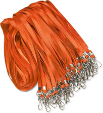 50 Pack Orange Flat Lanyard for ID Badge Holder with Swivel Hook and Badge Clip
