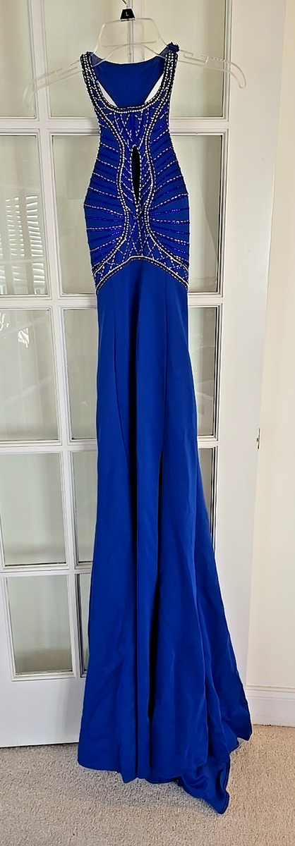 Prom Formal Christmas New Year Bright Blue Sleeveless Beaded Long Dress Slit | eBay Prom Formal Christmas New Year Bright Blue Sleeveless Beaded Long Dress Slit | eBay