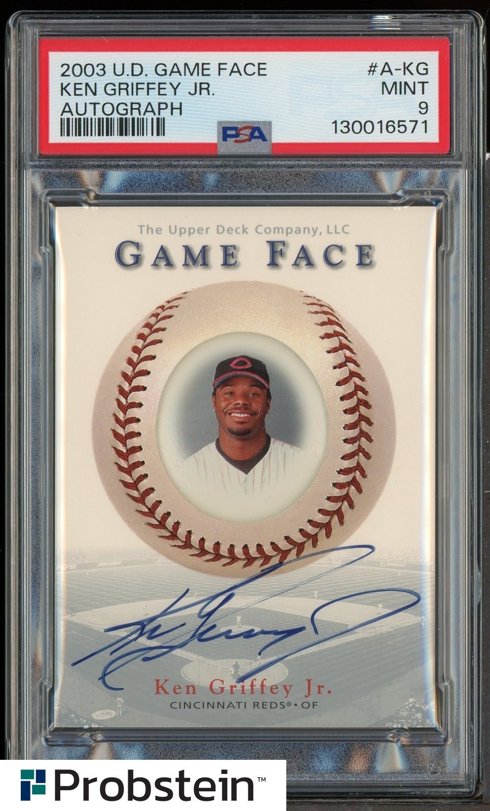 2003 UD Game Face Ken Griffey Jr HOF ON CARD AUTO PSA 9 POP 1 NO 10