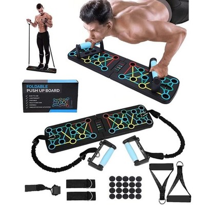 Liegestützebrett Set Push Up Board Faltbar Liegestützhilfe mit Widerstandsbänder